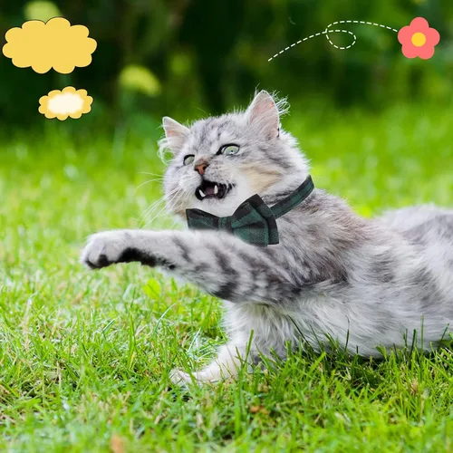 Miniatura 7 de DragonflyDreams 6 collares de gato con pajarita y campanilla, collares de gato a cuadros, collares ajustables para gatos, lindos corbatines