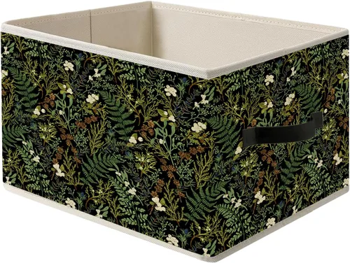 Miniatura 8 de Caja de Almacenamiento Floral Rústica Azul y Blanca con Asas, Canasta Organizadora Plegable Botánica de Flores Grandmillennial Caja de Juguetes