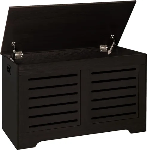 Miniatura 13 de DINZI LVJ Cofre de almacenamiento, caja de juguetes de madera de 39.4” con 2 bisagras de seguridad, banco de almacenamiento de zapatos retro
