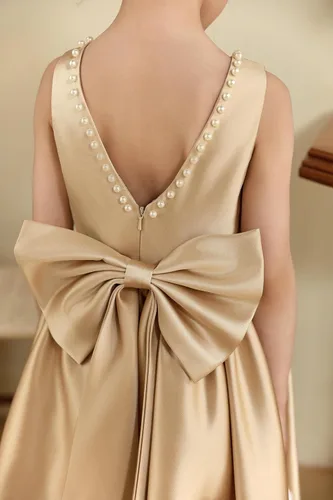 Miniatura 9 de MCieloLuna Vestidos de niña de flores para boda con nudo de lazo elegante de satén para primera comunión