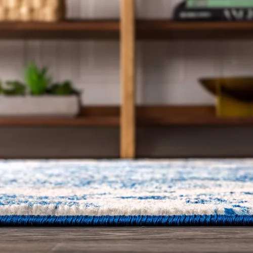 Miniatura 8 de JONATHAN Y - Alfombra de pasillo estilo bohemio vintage en crema/azul, 2x8, medallón de estilo bohemio, floral, de fácil limpieza, de alto tráfico