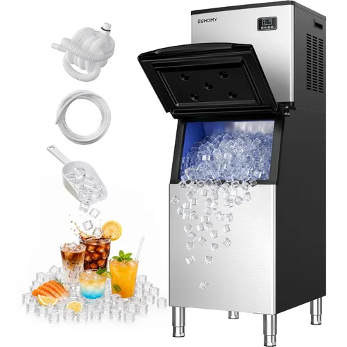 EUHOMY Máquina comercial para hacer hielo de 400 libras/24 horas, aprobación ETL, máquina de hielo industrial, almacenamiento de 250 libras, lista