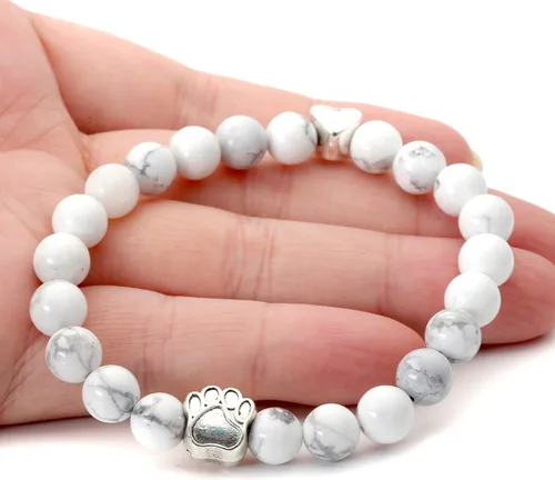Miniatura 6 de JOVIVI Pulseras ajustables de cuentas de cristal de piedra volcánica con poder curativo y dije de huella de perro