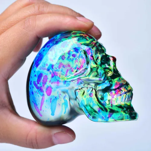 Miniatura 5 de Estatuas de cabeza de calavera de cristal, figuras de calavera K9, piedras preciosas de calavera de cristal, decoración de Halloween, regalos