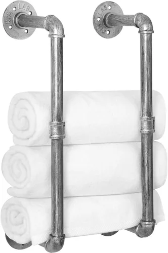 HouseAid Toallero de tubo industrial, soporte de almacenamiento de toallas de baño de granja, organización de toallas de estilo vintage, montado en