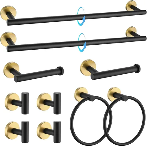 Miniatura 19 de TQKAG Juego de accesorios de baño de 5 piezas, juego de accesorios de baño de oro cepillado de 23.6 pulgadas, juego de toallero de acero inoxidable