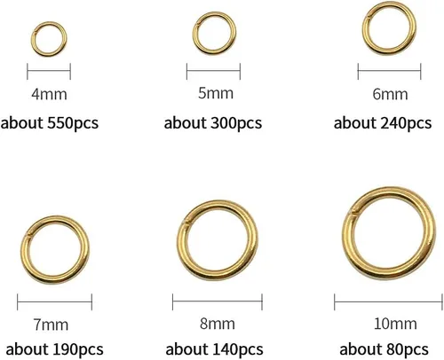 Miniatura 2 de 1500 anillos de salto abiertos de 6 tamaños, 0.157 pulgadas, 0.157 pulgadas, 0.236 pulgadas, 0.315 pulgadas, 0.394 pulgadas, 0.394 pulgadas, 0.394