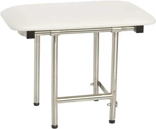Seachrome Asiento de ducha plegable de 24 x 15 pulgadas con cojín acolchado blanco para montaje en pared con patas, cumple con ADA