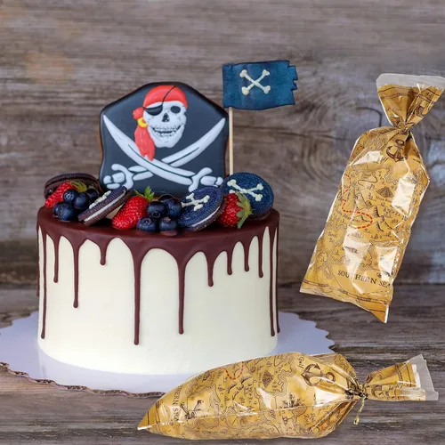 Miniatura 7 de Epakh Bolsas de violonchelo para fiesta pirata, mapa del tesoro y bolsas temáticas de isla con lazos dorados para fiestas de cumpleaños