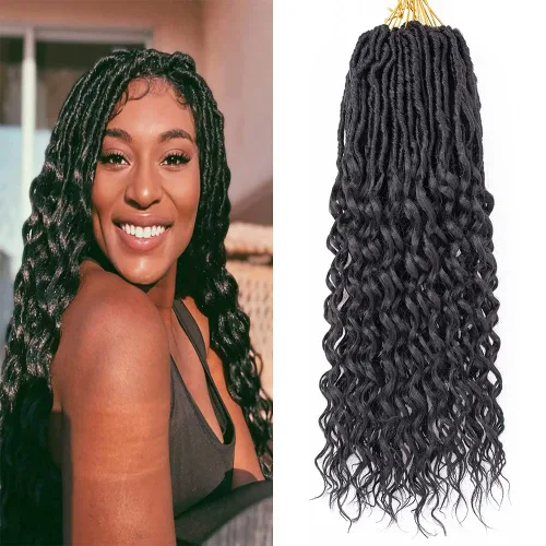 Miniatura 31 de Cabello de Ganchillo Goddess Locs de 12 Pulgadas 8 Paquetes Nuevos Locs Sintéticos Suaves Trenzas de Ganchillo Ondas Profundas Extensiones de 1b
