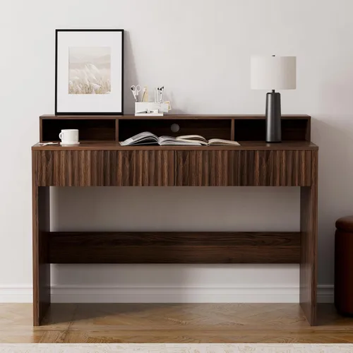 Escritorio ejecutivo de 47 pulgadas con cajón estriado, moderno escritorio de oficina en casa con soporte largo para monitor y 2 cajones, escritorio