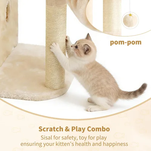 Miniatura 6 de Heybly Árbol para gatos, torre para gatos de 25.6 pulgadas con amplia percha superior para gatos grandes, muebles de casa para gatos estilo escalera