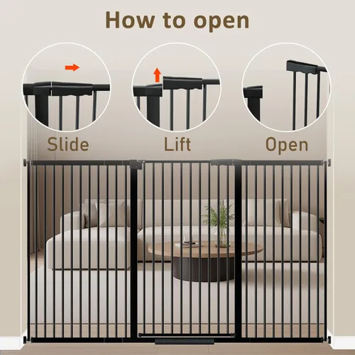 Miniatura 2 de WAOWAO 40.55 pulgadas extra alta 1.37 pulgadas, espacio ultra estrecho de 61.61-69.49 pulgadas, puerta extra ancha para perros, mascotas, bebé, Negro