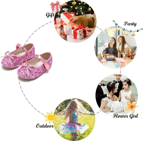 Miniatura 5 de Felix & Flora - Zapatos bajos de vestir con flores para niña pequeña, tipo bailarina, para fiesta, escuela o boda