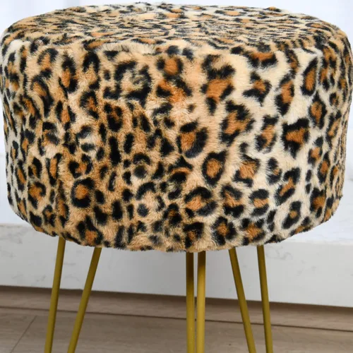 Miniatura 9 de Otomana Redonda con Estampado de Leopardo 13"x13"x17" Piel Sintética Banco de Entrada Reposapiés Taburete Asiento de Acento Guepardo Otomana Peluda