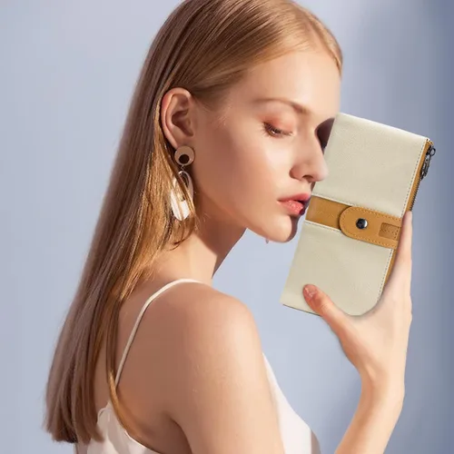 Miniatura 6 de Cartera para mujer de gran capacidad de piel sintética plegable con bloqueo RFID, tarjetero con bolsillo con cremallera