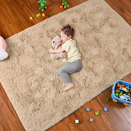 Miniatura 3 de Softlife Alfombra de Área Beige para Dormitorio, Alfombras de Felpa Shag Esponjosa para Sala de Estar de Niñas, Alfombra Pequeña Suave Difusa