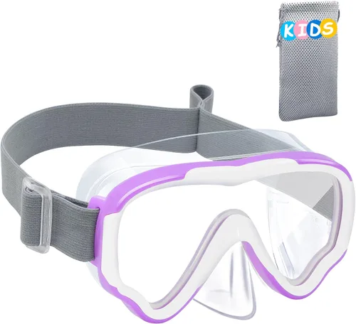 Vvinca Kids-Goggles with Nose Cover, Diving Mask Elastic Fabric Strap Anti Fog Anti Shattered Lens for Kids Swim Goggles 3-14 07-Morado