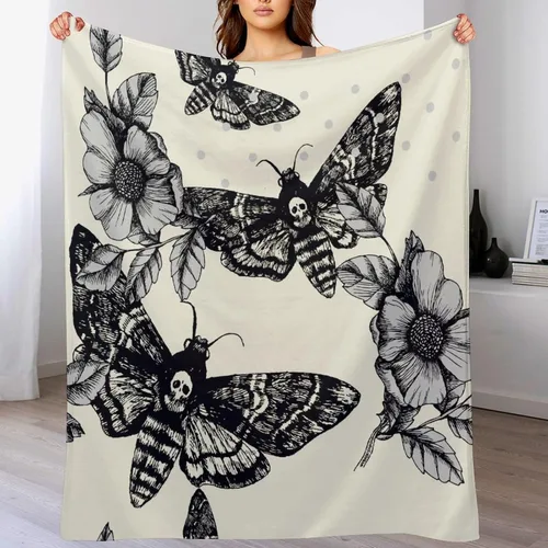 Miniatura 7 de Manta gótica de franela de polilla abstracta, mágica, bohemia, mariposa, esqueleto, luna, estrellas, manta estética para hombres, mujeres, niñas