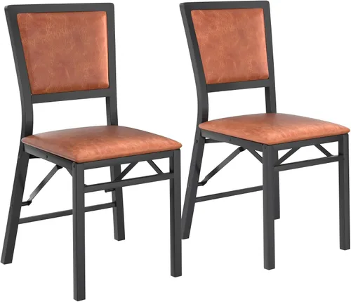 Miniatura 11 de VECELO Juego de 2 sillas plegables con cojín, asientos acolchados plegables con estructura de metal resistente para cocina/comedor/sala de estar