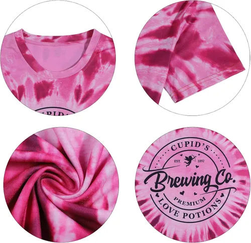 Miniatura 5 de SFHFY Camiseta de manga corta blanqueada para el día de San Valentín para mujer, diseño de corazón teñido anudado