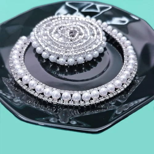 Miniatura 4 de Adornos de diamantes de imitación de 1 yarda con elegante cadena de diamantes de imitación de cristal de perlas para decoración de bricolaje