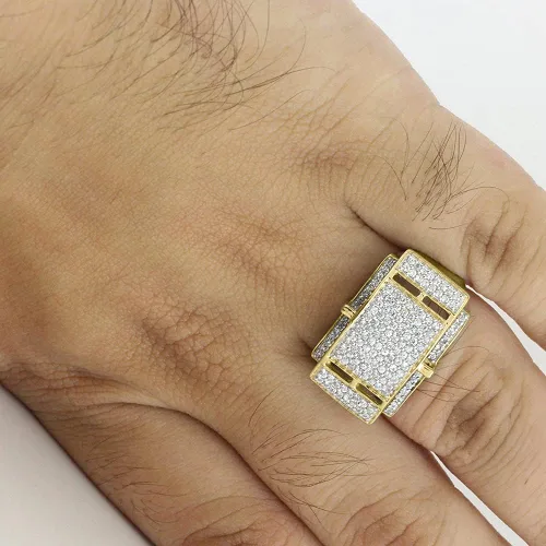 Miniatura 4 de Halo Jewelers Anillo de boda de 0,90 quilates para hombre, oro blanco y amarillo de 10 quilates (claridad I1-I2), anillos de diamantes para hombre