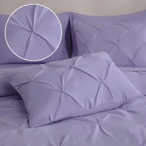 Miniatura 5 de DOWNCOOL Juego de edredón de 7 piezas color púrpura lavanda tamaño completo, cama en una bolsa con pintuck, juego de cama tamaño completo