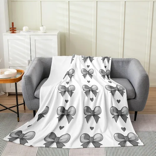 Miniatura 38 de Erosebridal Manta de franela con nudo de lazo para niñas, 40 x 50 pulgadas, diseño de rayas de diamante, para sofá cama y cama de vellón para niños