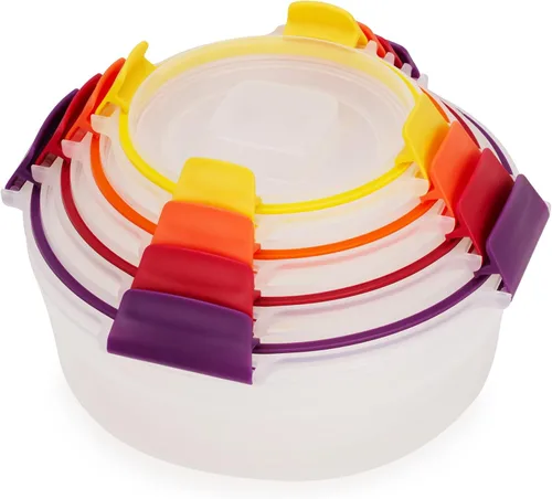 Joseph Joseph Nest Lock - Juego de 8 recipientes redondos de plástico sin BPA con tapas herméticas a prueba de fugas, multicolor