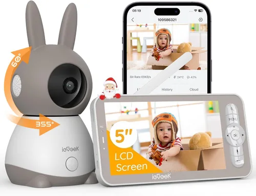 Miniatura 10 de ieGeek Monitor de Bebé con Pantalla Dividida 2K, Monitor de Bebé de Audio de 5 Pulgadas con 2 Cámaras, Video WiFi para Smartphone Cámara Dual