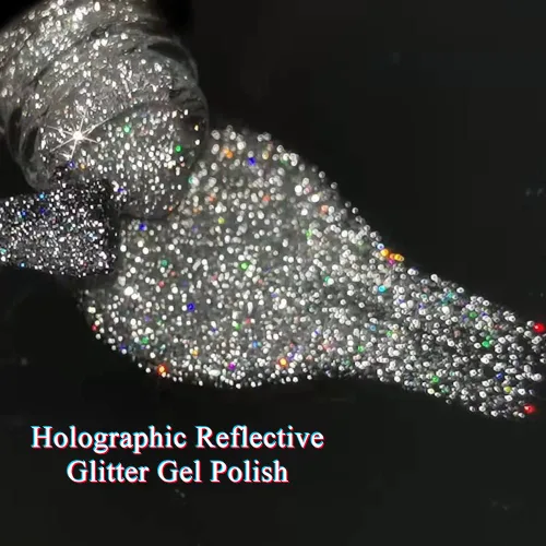 Miniatura 2 de MIZHSE Esmalte de uñas de gel con brillantina, esmalte de uñas de gel plateado brillante con diamantes, esmalte de gel reflectante con purpurina