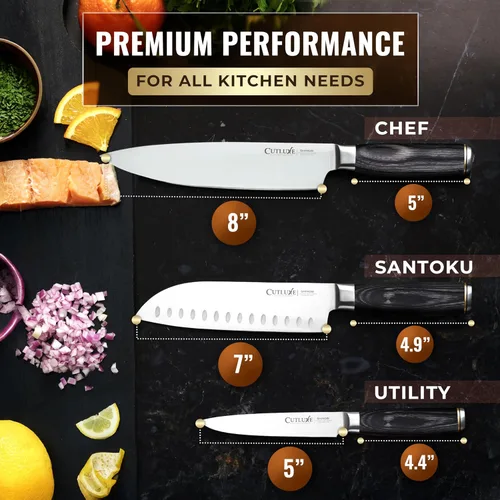 Miniatura 3 de Cutluxe Juego de cuchillos de chef de 3 piezas – Cuchillos de cocina japoneses ultra afilados, hojas de acero inoxidable de alto carbono, asas