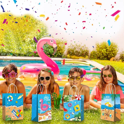 Miniatura 5 de Pajean Bolsas de papel para fiesta en la playa, bolsas de regalo de dulces de piscina de verano para Luau Tropical Beach Party Favores Suministros