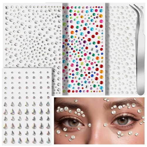 Miniatura 8 de Teenitor Gemas Faciales Perlas para el Cabello Diamantes de Imitación para Maquillaje Festival Joyas Faciales Joyas para el Cabello, 1300PCS