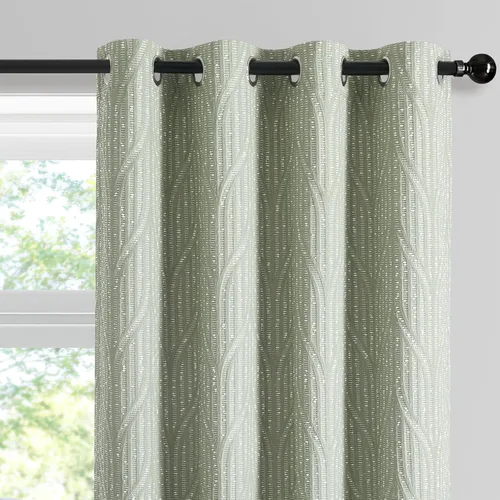 Miniatura 19 de Cortinas de patrón geométrico jacquard 100% opacas color crema y plateado, 2 paneles de 52 pulgadas de ancho y 120 pulgadas de largo, con Beige