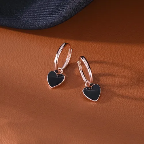 Miniatura 4 de SLUYNZ Aretes de aro de plata de ley 925 con forma de corazón negro para mujeres y adolescentes de 0.6 in