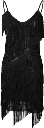 Miniatura 4 de CHICTRY Vestido de mujer con tirantes delgados, borlas de lentejuelas, con flecos, vestido de fiesta, baile, vestido de noche