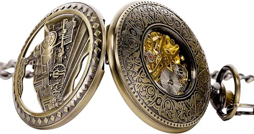 Miniatura 3 de Carrie Hughes Reloj de bolsillo mecánico de tren de vapor vintage para hombre con cadena en caja CH108B, CH108B, retro, moda, casual, negocios