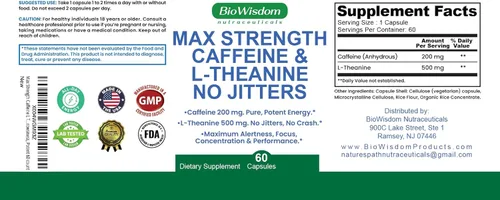 Miniatura 2 de Max Strength Caffeine L Theanine Pills (200 mg/500 mg) – Sin nerviosismo máximo de energía, enfoque, rendimiento, alerta – Pastillas de cafeína