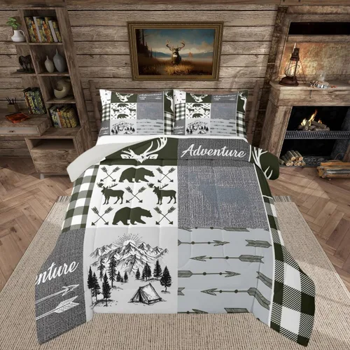 Miniatura 17 de Inserto de edredón retro de cabaña para niños, juego de edredón de retazos a cuadros para niños, adolescentes y adultos, juego de ropa de cama