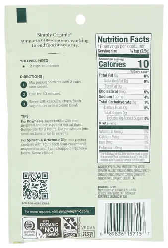 Miniatura 2 de Simply Organic Mezcla de salsa de espinacas, certificado orgánico, sin gluten 1.41 oz
