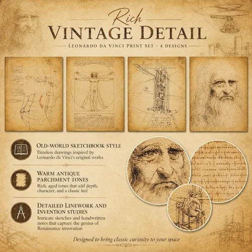 Miniatura 8 de Impresiones artísticas originales de Leonardo da Vinci – Gran decoración de aula de ciencias y oficina en casa, accesorios para dormitorio