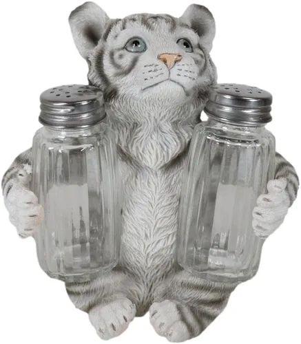 Ebros Gift Selva tropical selva tropical Albino Blanco Bengala Tiger Cub Hugging Salero y Pimentero Estatua Depredador Tigres del Bosque Gatos