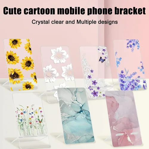 Miniatura 7 de Soporte de teléfono brillante para escritorio, bonito patrón de mármol verde transparente para niñas y mujeres, bonito soporte de acrílico