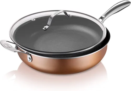 Miniatura 7 de GOTHAM STEEL Sarténes martilladas antiadherentes de 10 pulgadas con tapa, sartenes antiadherentes con tapa, libres de PFOA y PFOS tóxicos, sartén