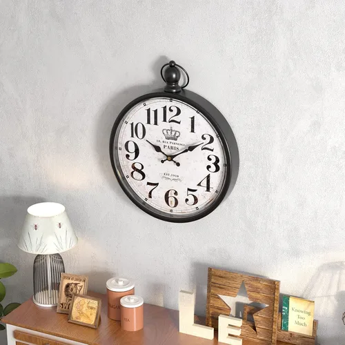 Miniatura 4 de Menterry Reloj de Pared Redondo Retro. Relojes de Pared Negros de Estilo Vintage Antiguo para Cocina, Casa de Campo, Dormitorio, Baño, Oficina