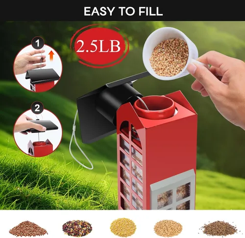 Miniatura 6 de Comederos para pájaros a prueba de ardillas, para colgar al aire libre, con puertos activados por peso, tubo cardenal de metal, comedero de semillas