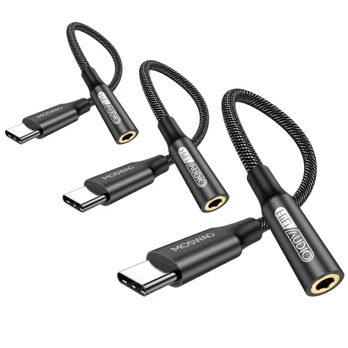 Miniatura 8 de MOSWAG Adaptador USB tipo C a conector de auriculares hembra de 0.138 in, USB C a Aux hembra de audio Dongle, cable compatible con iPhone 16 Pro 15