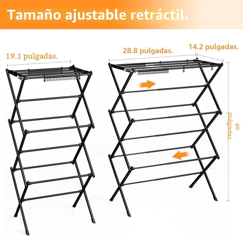 Miniatura 4 de Tendedero de ropa para el hogar, para interiores, plegable, para lavandería, 40 x 28.8 x 14.2 pulgadas, ahorro de espacio en interiores y Negro
